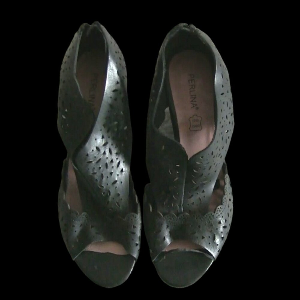 NEW PERLINA  Leather Laser Cut Summer Shoes, Back Zipper